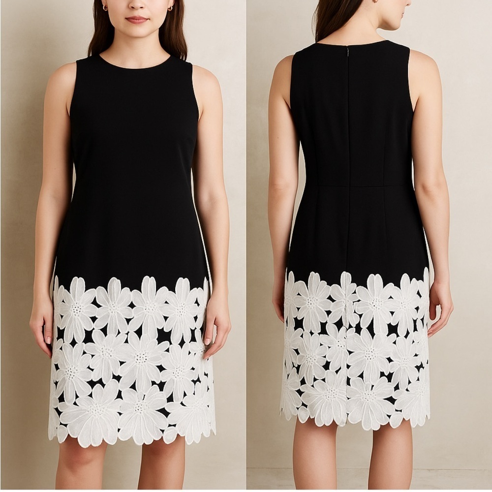 Daniel Cremieux Black and White Floral Classic Dress Size Medium